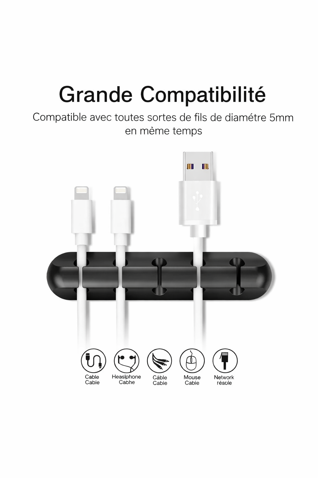 Organisateur de câbles en silicone