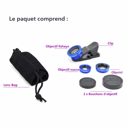 Objectif 3 en 1 pour smartphone – Fisheye, Grand Angle & Macro avec clip