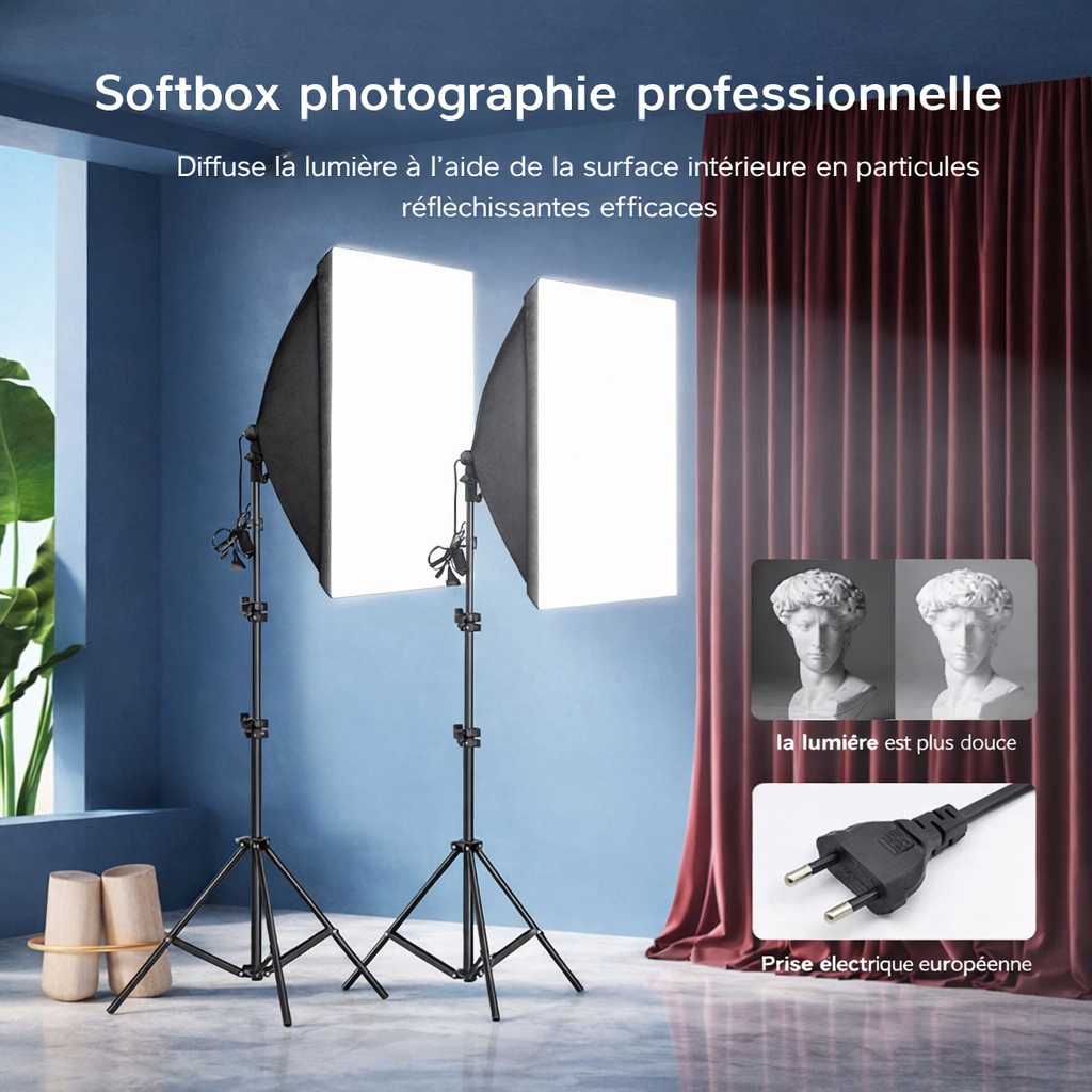 Éclairage Softbox Photo Pro avec Trépied