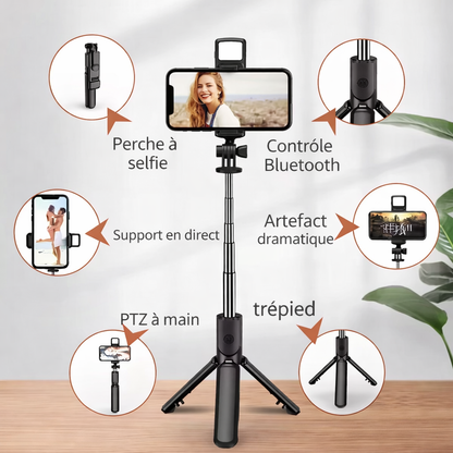 Trépied et perche à selfie extensible