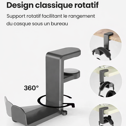 Support Casque Gaming avec Bras Pivotant 360°