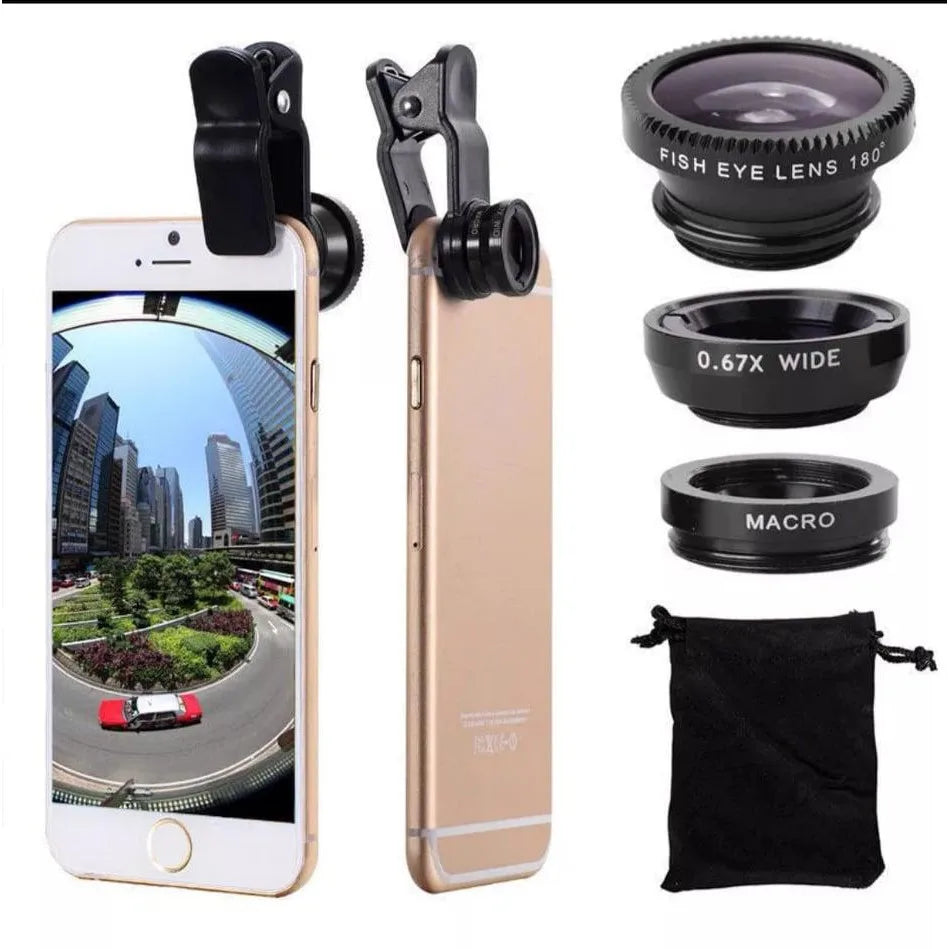 Objectif 3 en 1 pour smartphone – Fisheye, Grand Angle & Macro avec clip