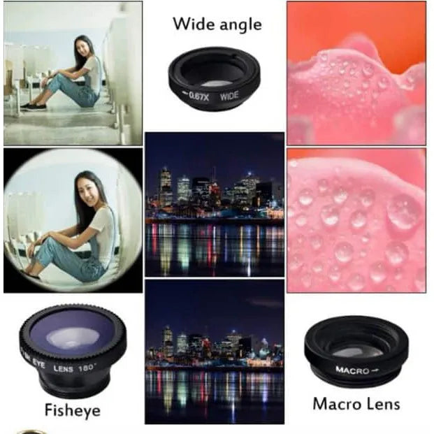 Objectif 3 en 1 pour smartphone – Fisheye, Grand Angle & Macro avec clip