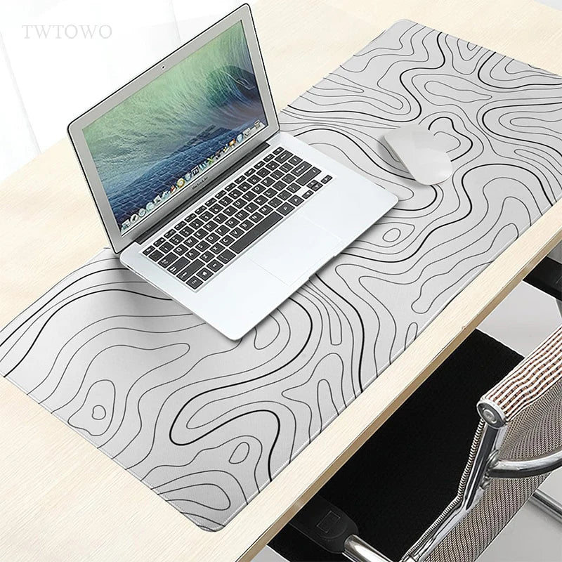 Tapis de souris XXL Gamer blanc à lignes contour